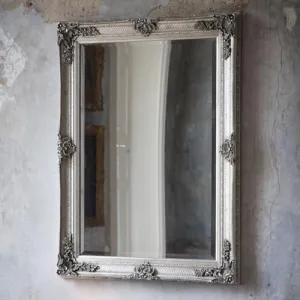 MineMeDeskCo Handcrafted Wooden Mirror Frame in Antique Jharokha Style | Solid Wood with Antique Silver Finish, 4x2.5 Ft | Elegant Wall Hanging Design | Mirror Not Included | Handicraft