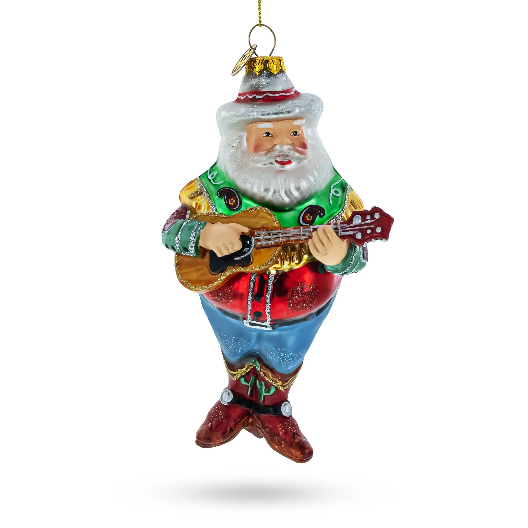 Musical Santa Strumming Guitar - Blown Glass Christmas Ornament