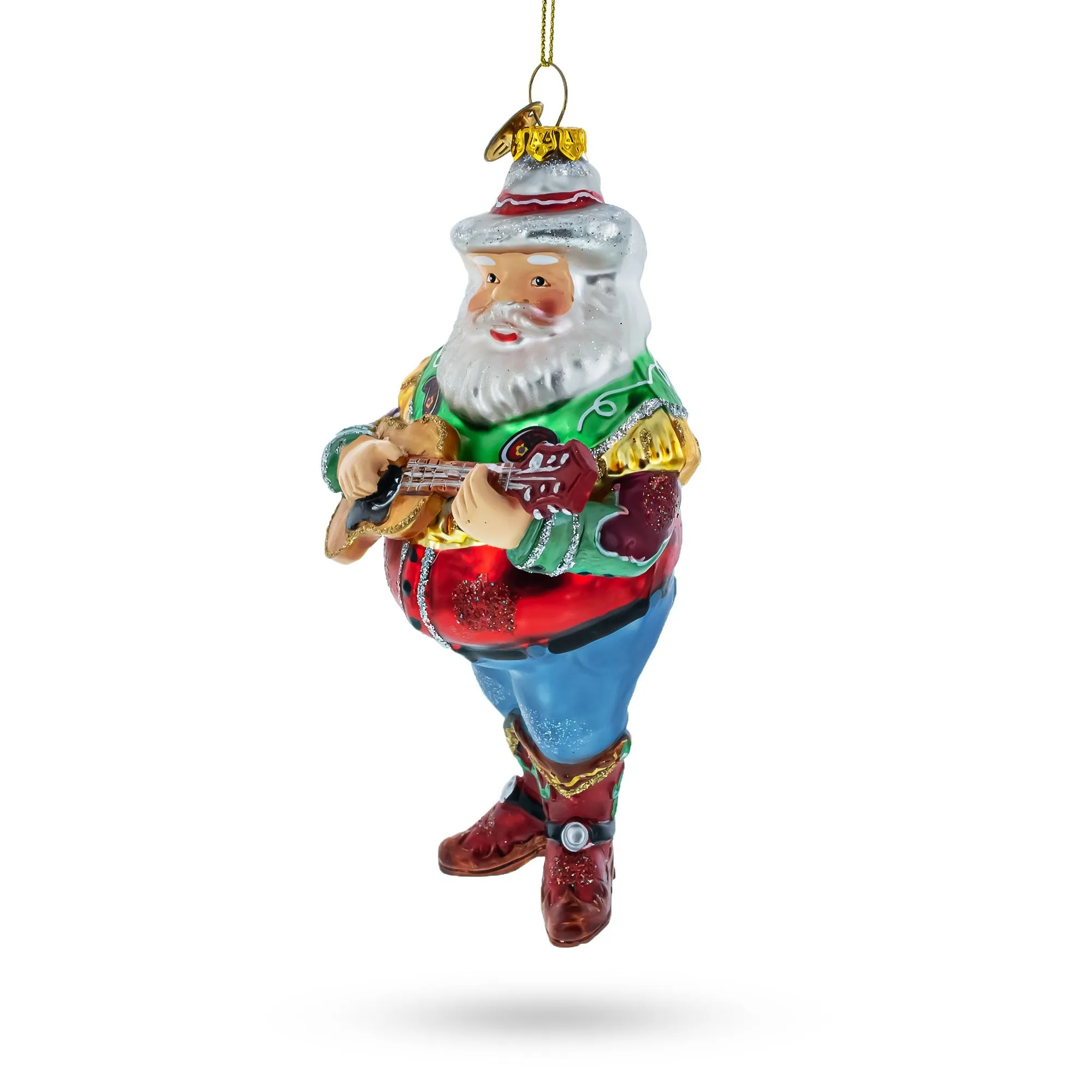 Musical Santa Strumming Guitar - Blown Glass Christmas Ornament