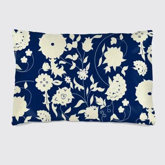 Navy With Carpet Flower Pattern Silk Pillowcase