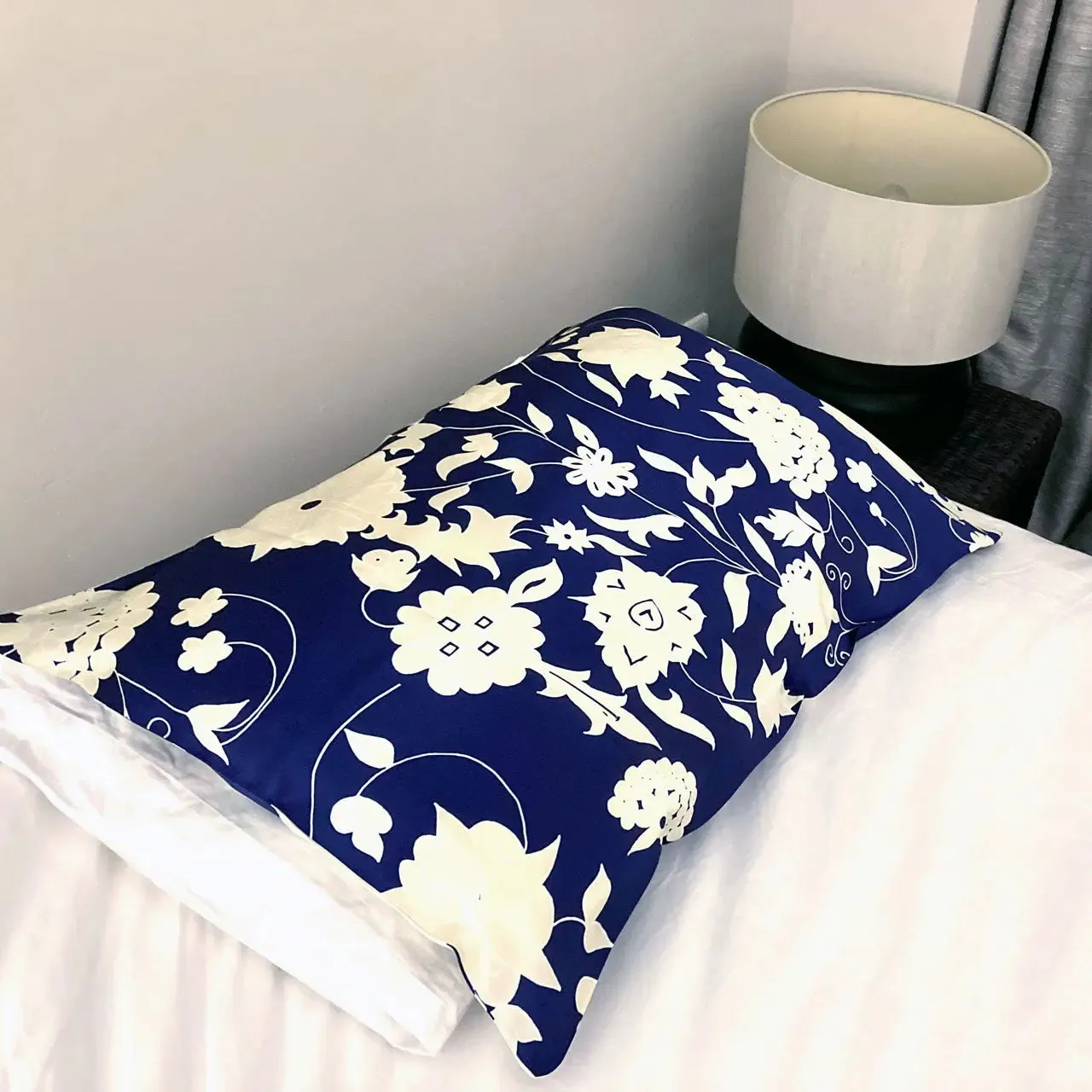 Navy With Carpet Flower Pattern Silk Pillowcase