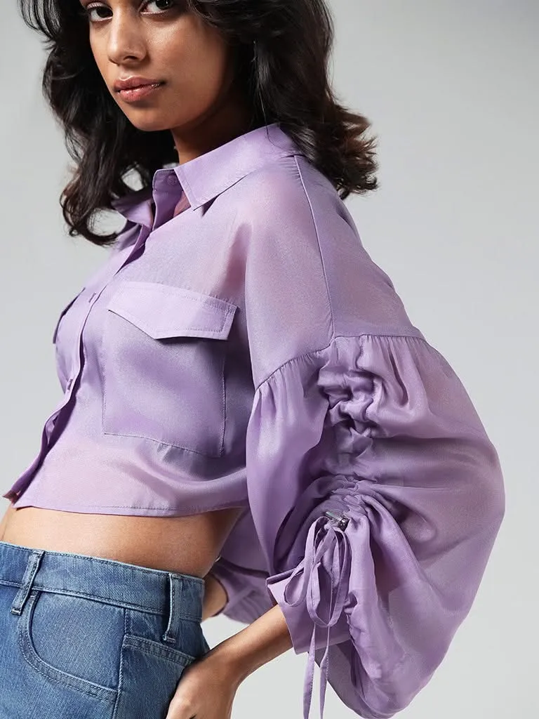 Nuon Solid Purple Crop Shirt