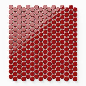 Ollie 3/4x3/4 Glossy Porcelain Mosaic Penny Round Tile in Red