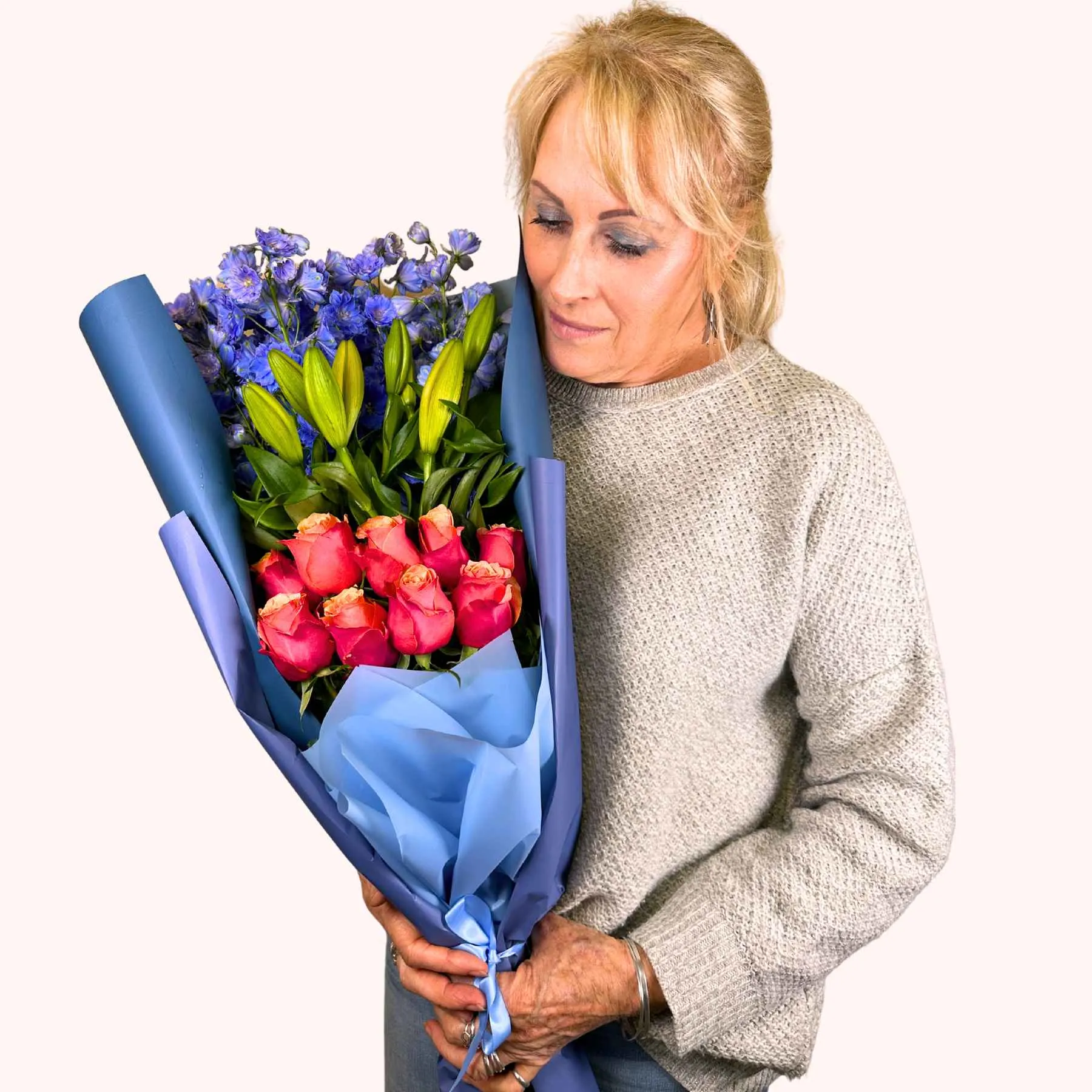 Orange Blue Bloom Bouquet