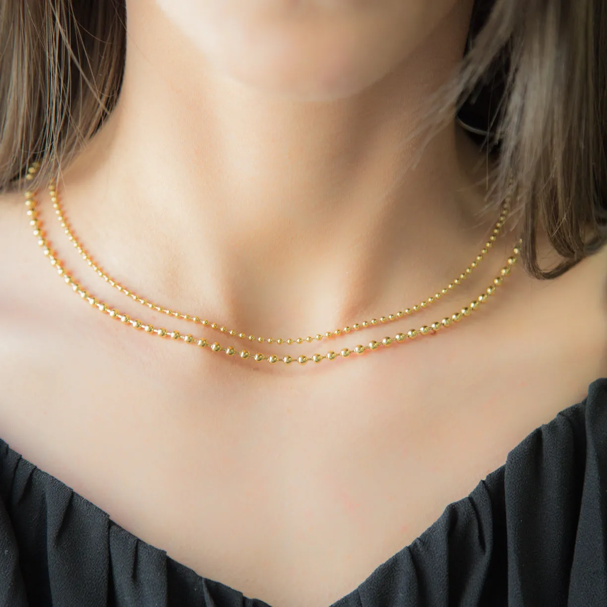 OUTCAST | 18K Gold Plated Dainty Double Layer Ball Chain Link Necklace