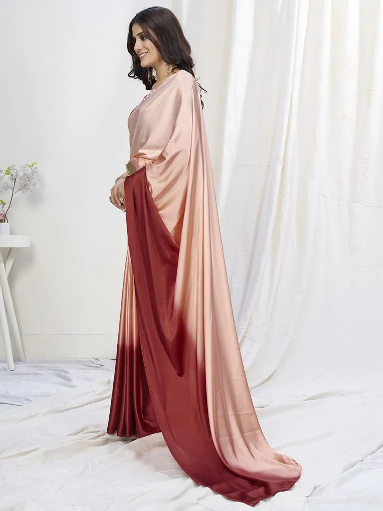 Pastel Peach-Maroon Ready to Wear One Minute Lycra Saree