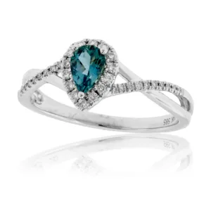 Pear Aquamarine and Diamond Halo Ring