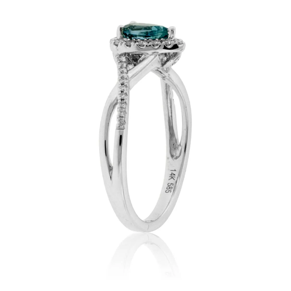 Pear Aquamarine and Diamond Halo Ring