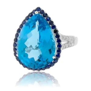 Pear Blue Topaz & Blue Sapphire Ring