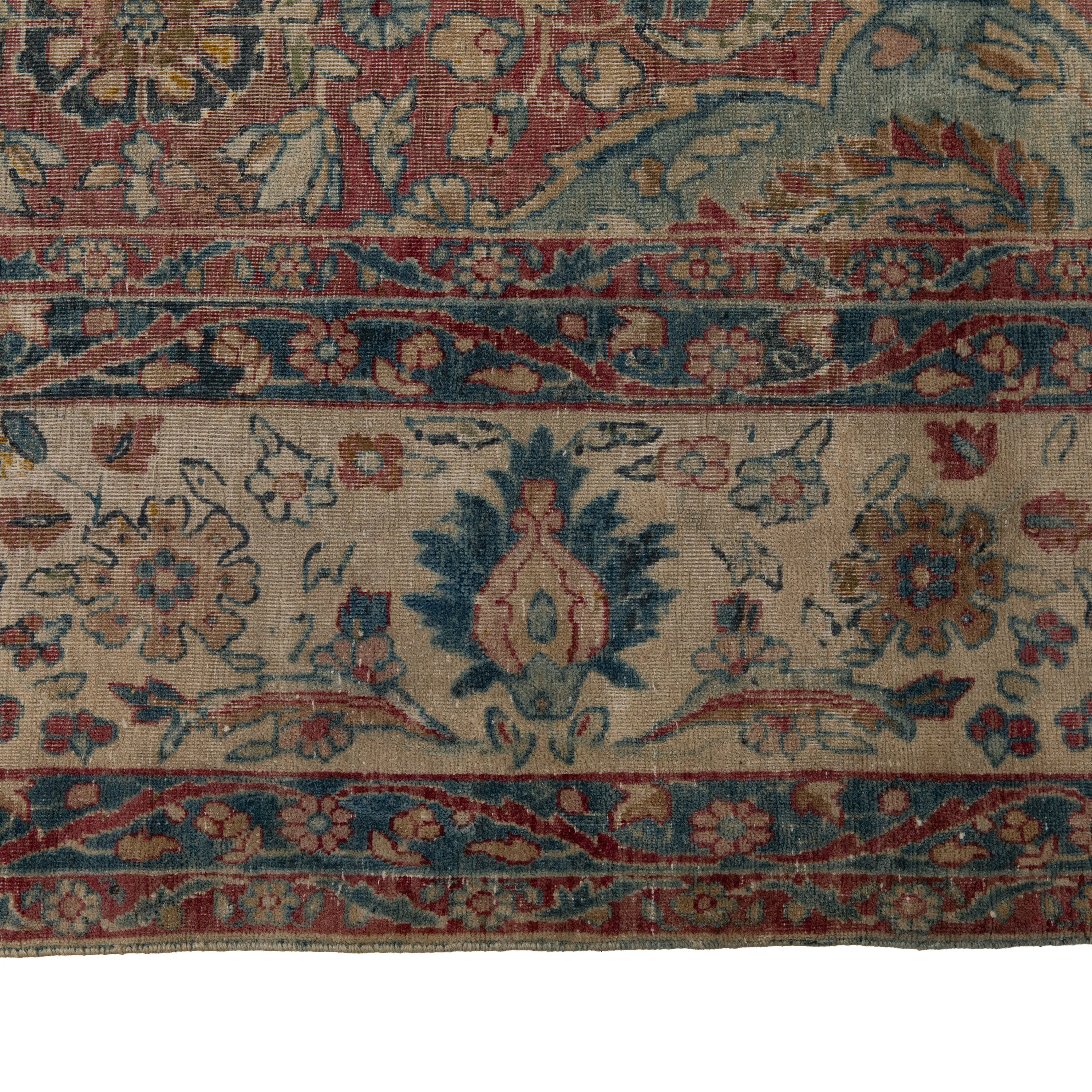 Pink & Blue Vintage Persian Kerman Rug - 8'8" x 12'