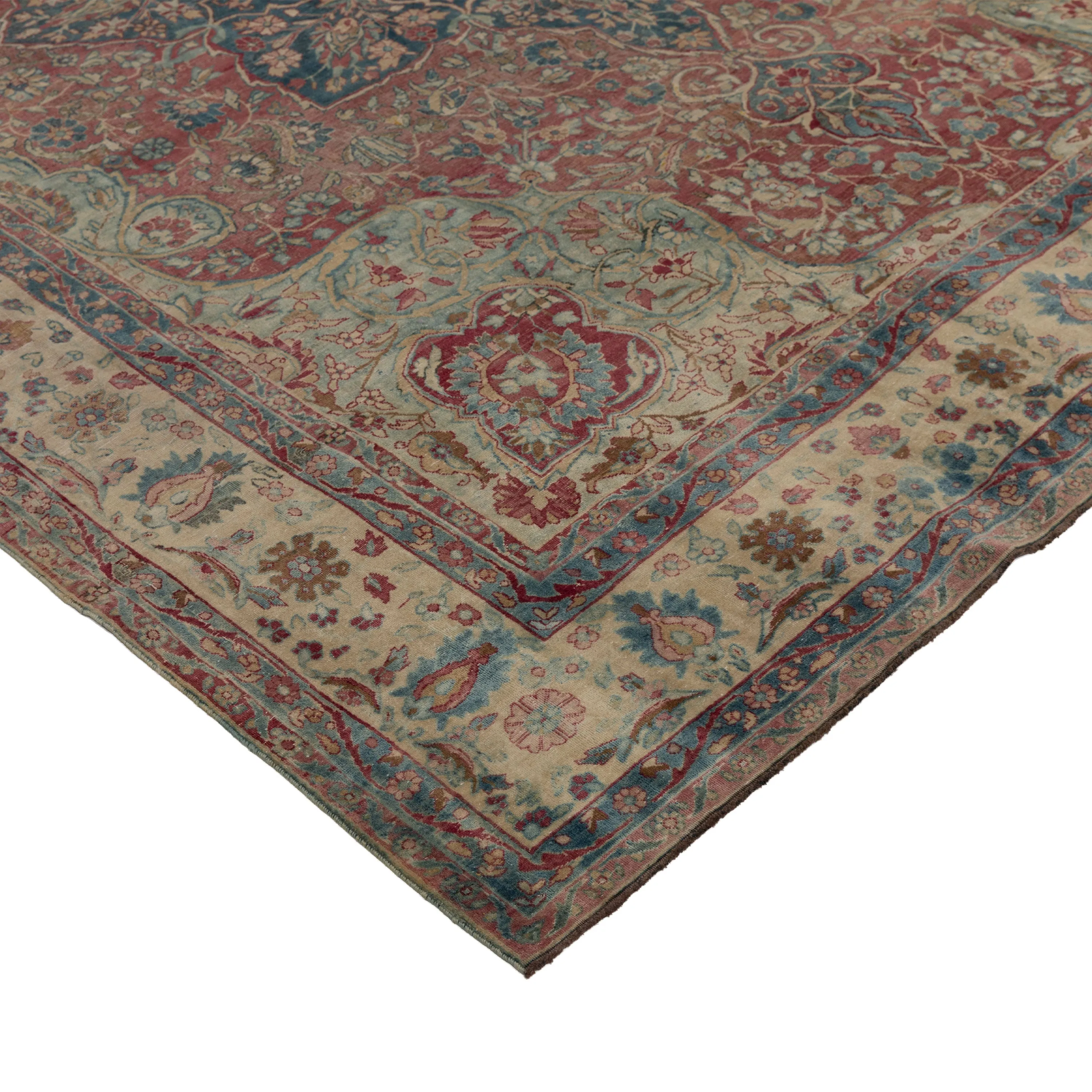 Pink & Blue Vintage Persian Kerman Rug - 8'8" x 12'