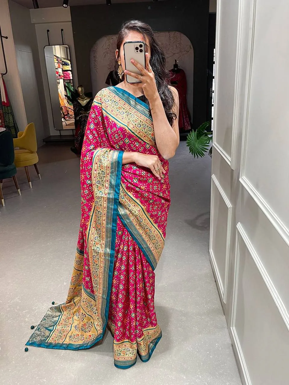 Pink Dola Silk Foil Print Saree