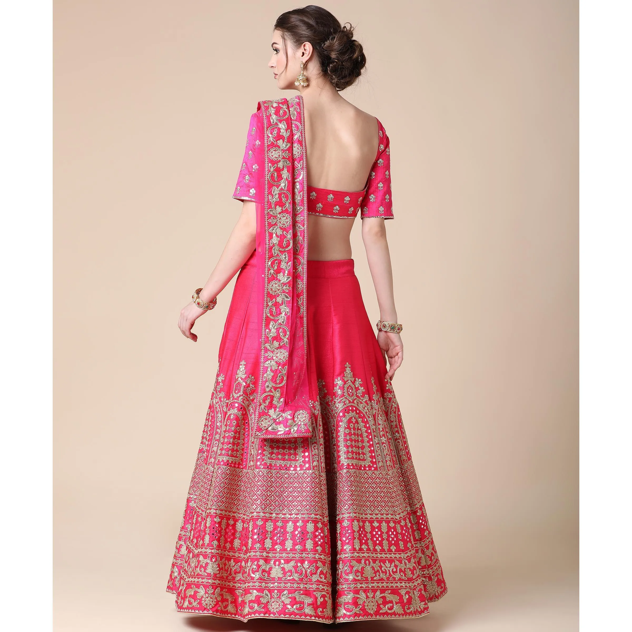 Pink Partywear Sequins Embroidered Heavy Silk Lehenga