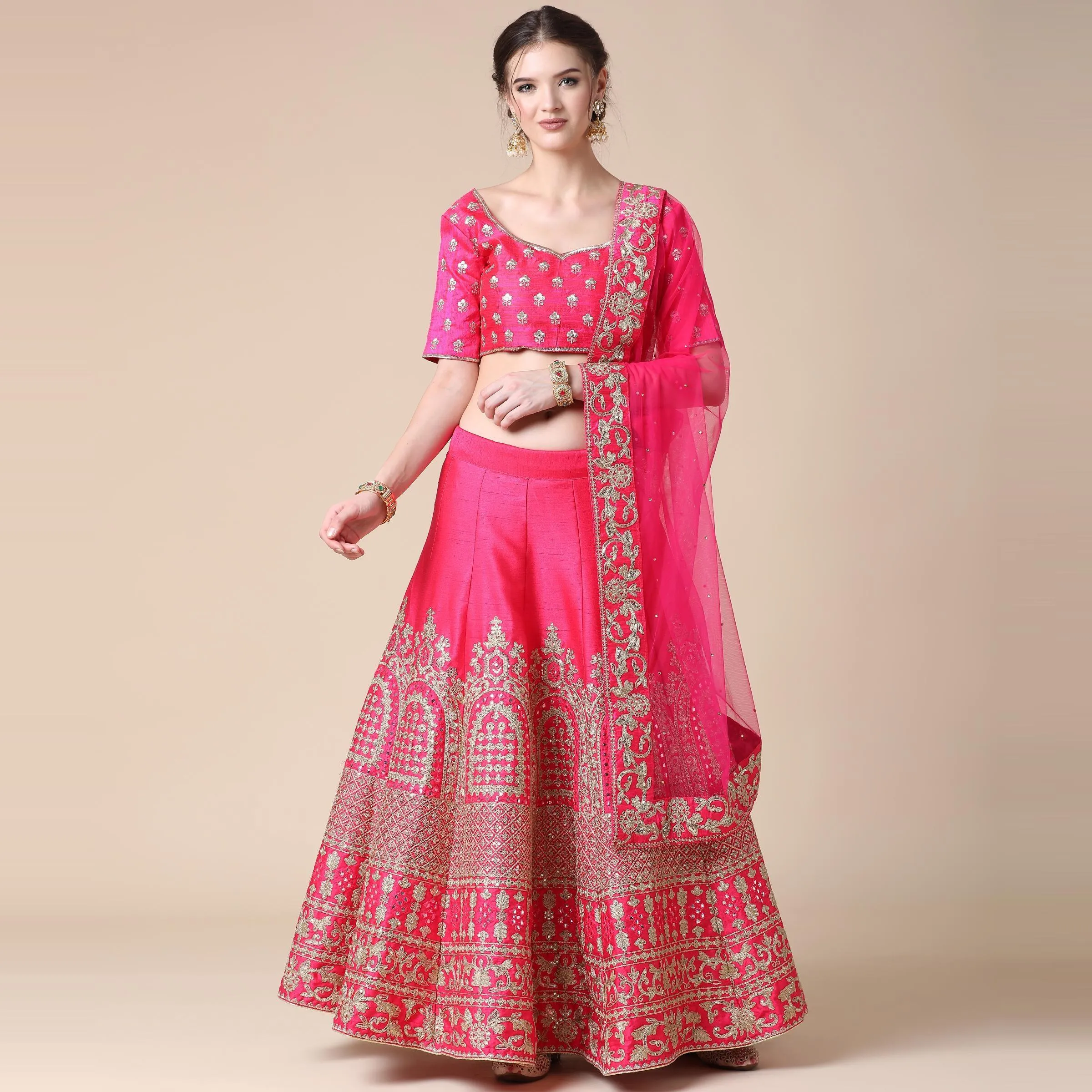 Pink Partywear Sequins Embroidered Heavy Silk Lehenga