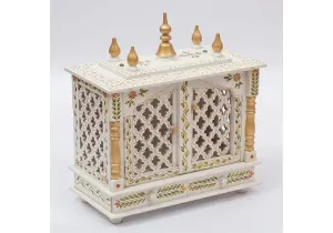 Premium Looking White and Gold Wooden Temple