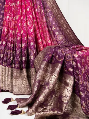 Pure Viscose Wine Bandhej Print Saree With Blouse - Complete Your Traditional Look