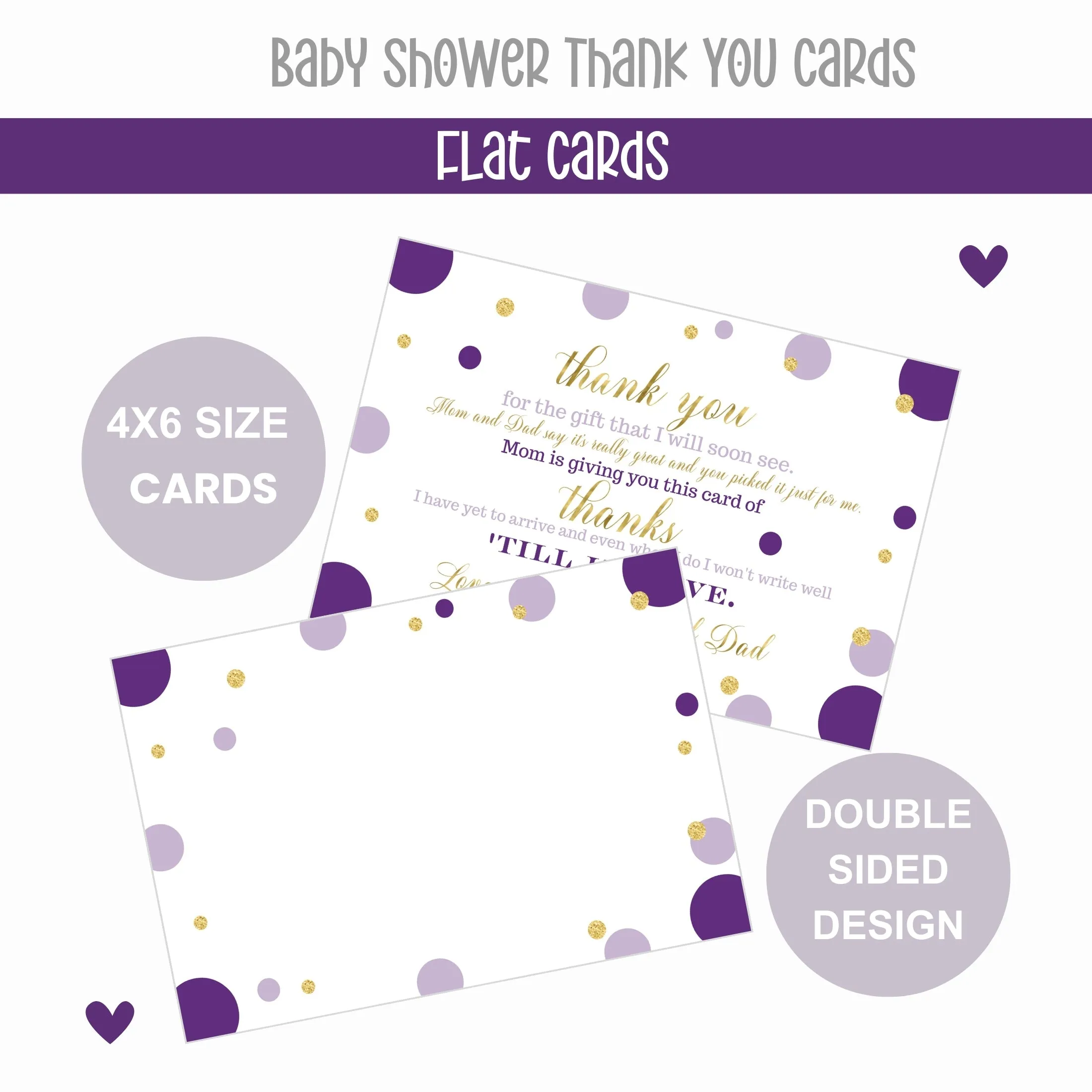 Purple and Gold Thank You Cards for Girls Baby Shower – Notecards with Envelopes (Pack of 25)