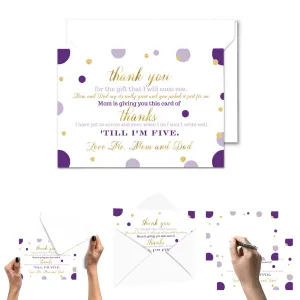 Purple and Gold Thank You Cards for Girls Baby Shower – Notecards with Envelopes (Pack of 25)