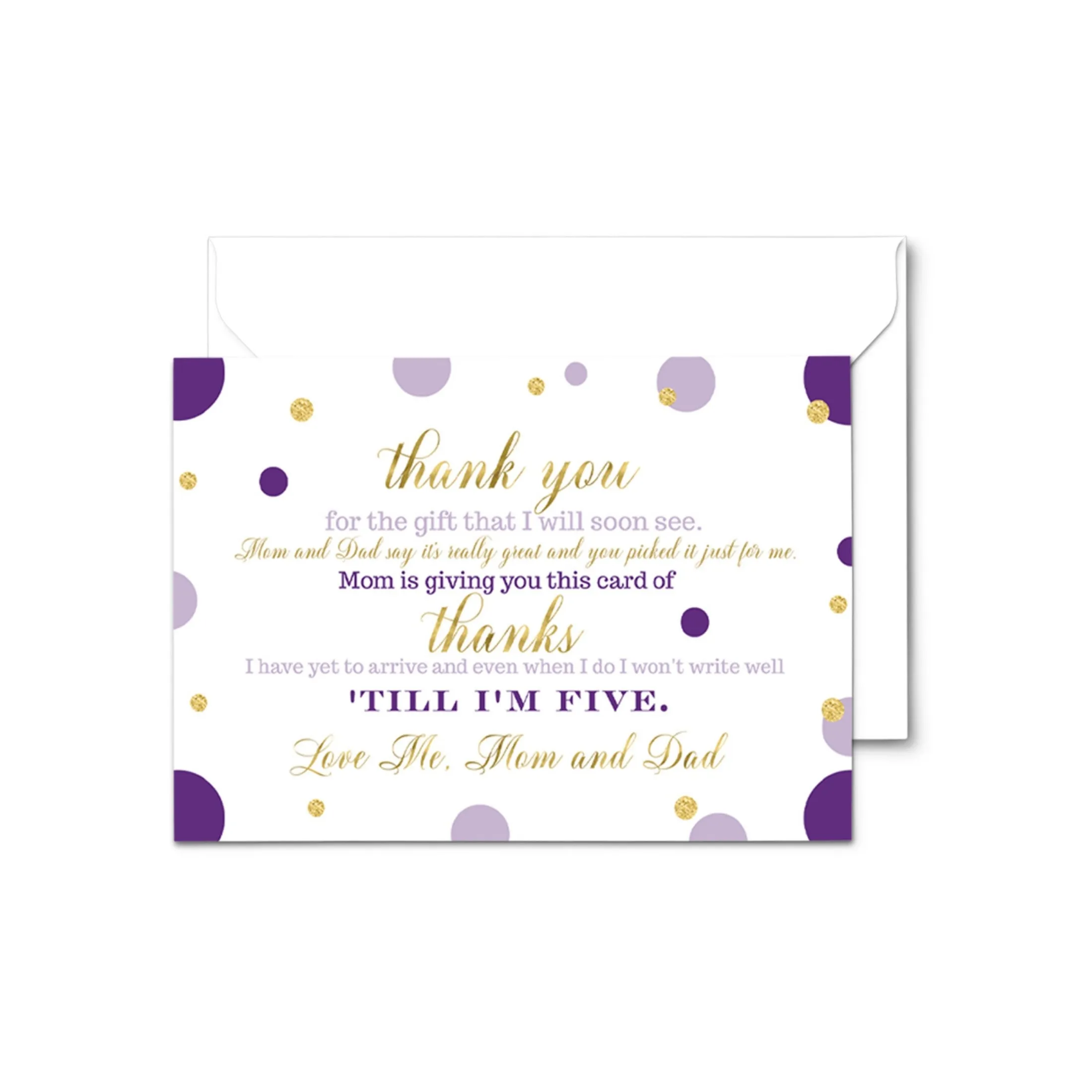 Purple and Gold Thank You Cards for Girls Baby Shower – Notecards with Envelopes (Pack of 25)