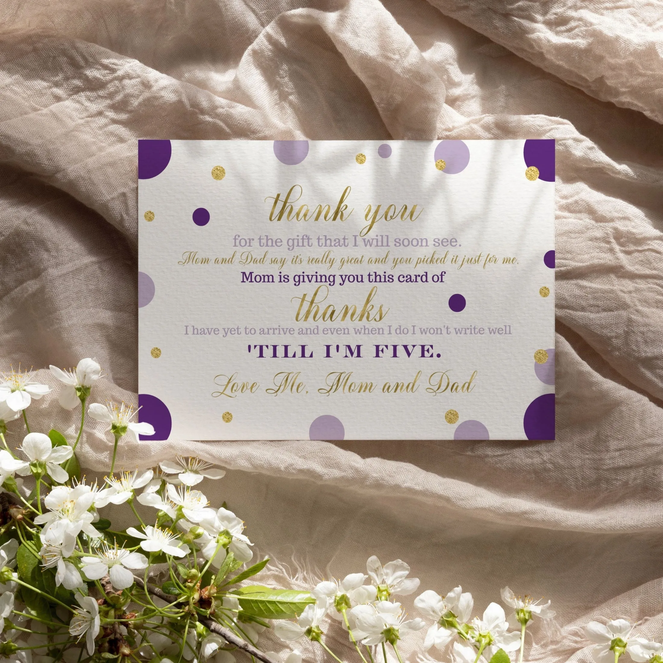 Purple and Gold Thank You Cards for Girls Baby Shower – Notecards with Envelopes (Pack of 25)