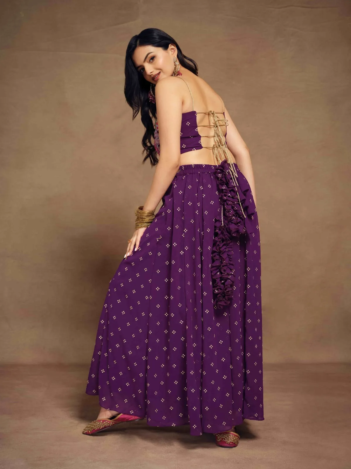 Purple Art Silk Georgette Top & Palazzo Co-Ord Set for Chic Fashion