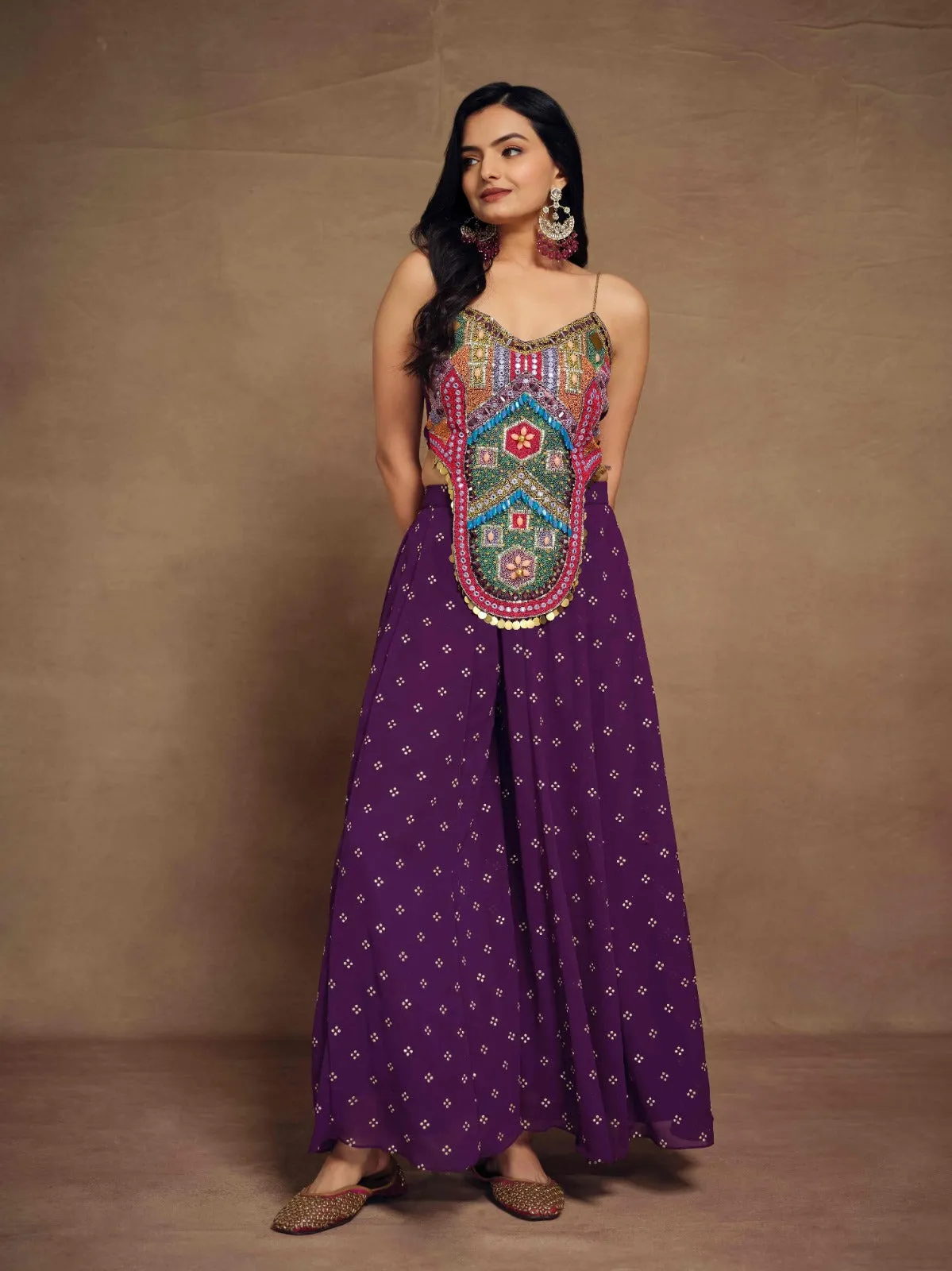 Purple Art Silk Georgette Top & Palazzo Co-Ord Set for Chic Fashion