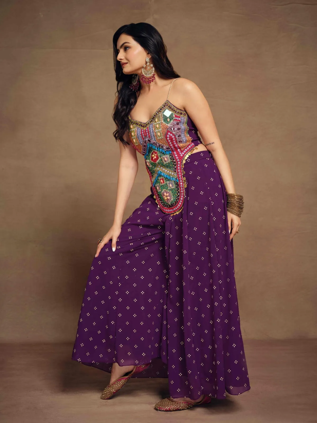 Purple Art Silk Georgette Top & Palazzo Co-Ord Set for Chic Fashion