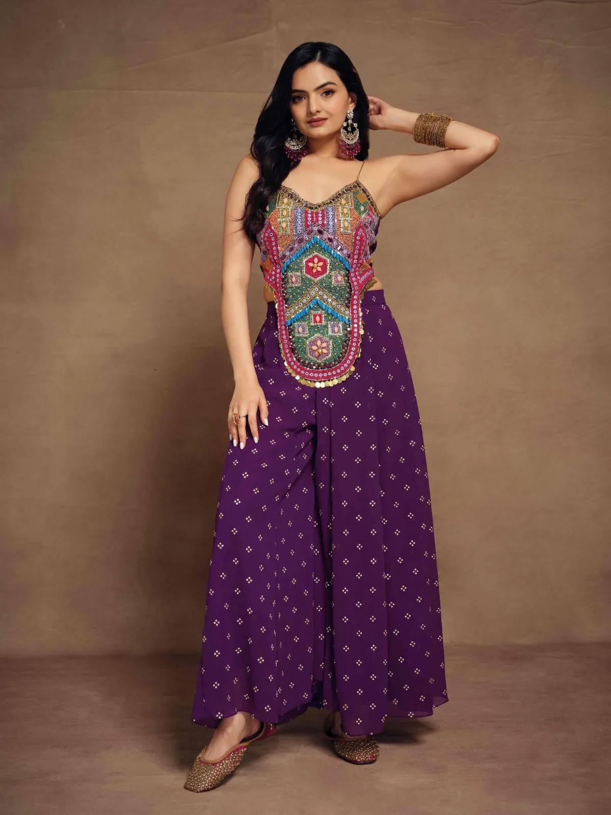 Purple Art Silk Georgette Top & Palazzo Co-Ord Set for Chic Fashion