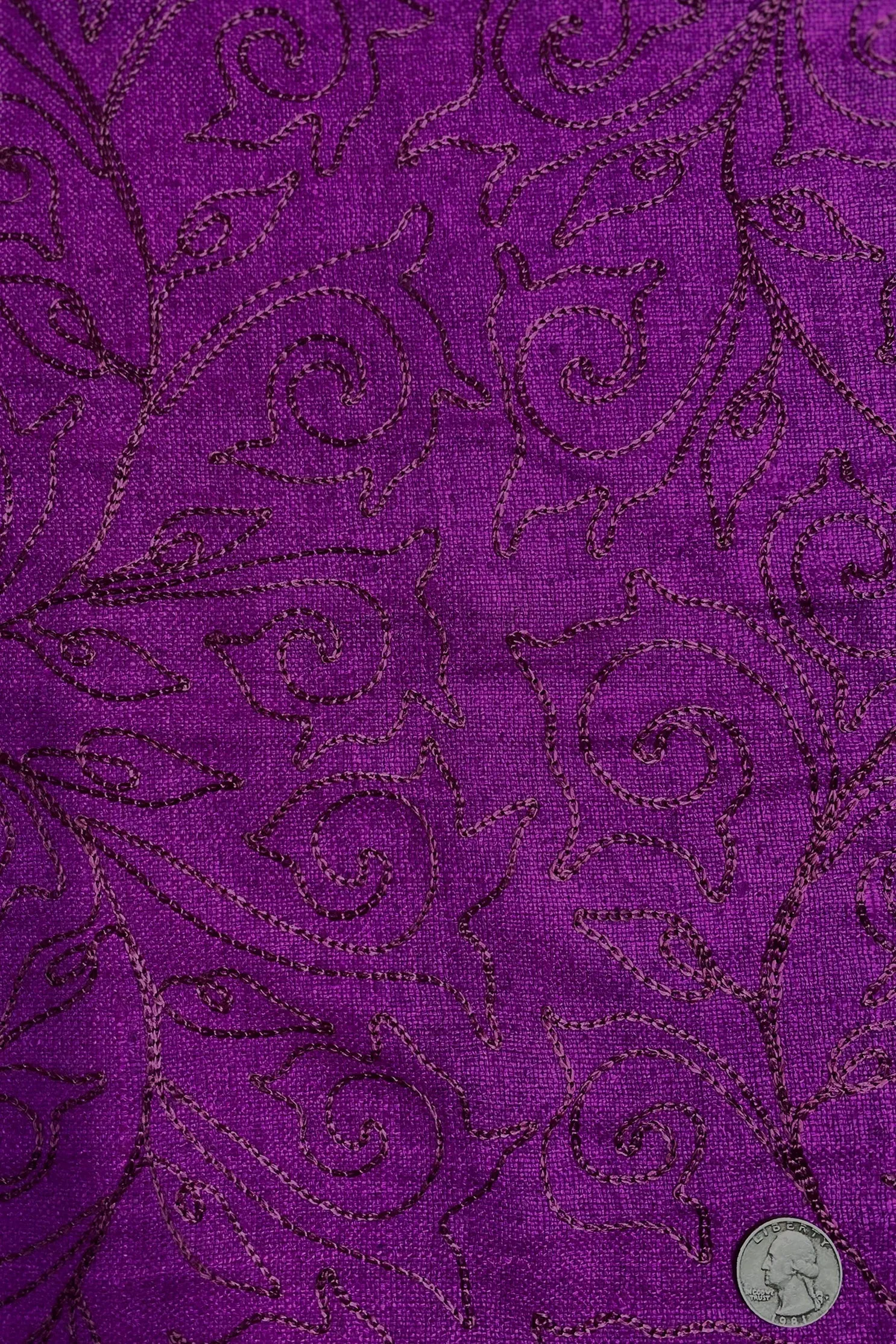 Purple Embroidered Silk Linen MEMT-018-18