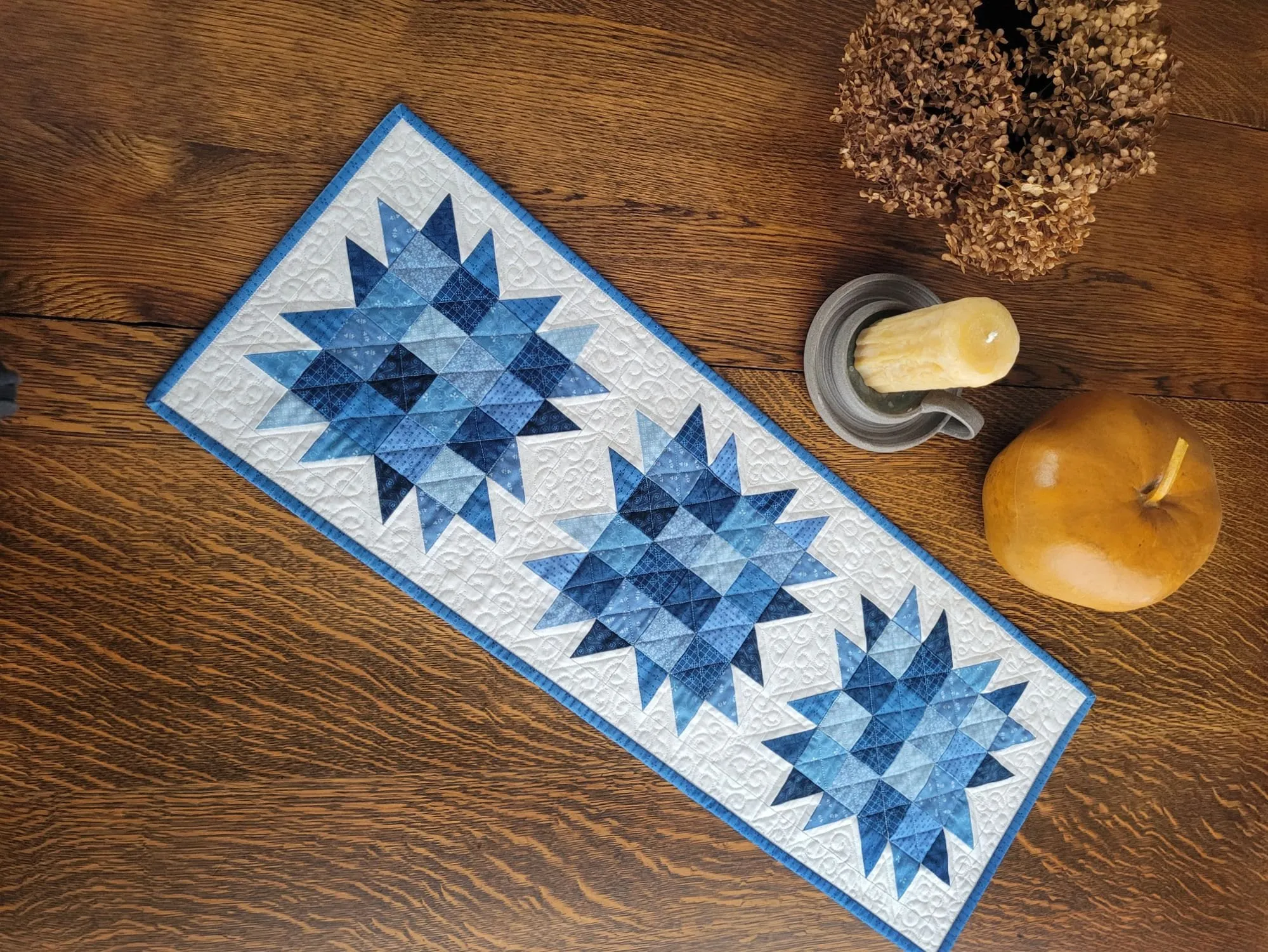 Quilted Table Runner in Bear Paw  Patchwork