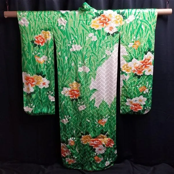 "Satin Garden" Vintage Furisode Kimono