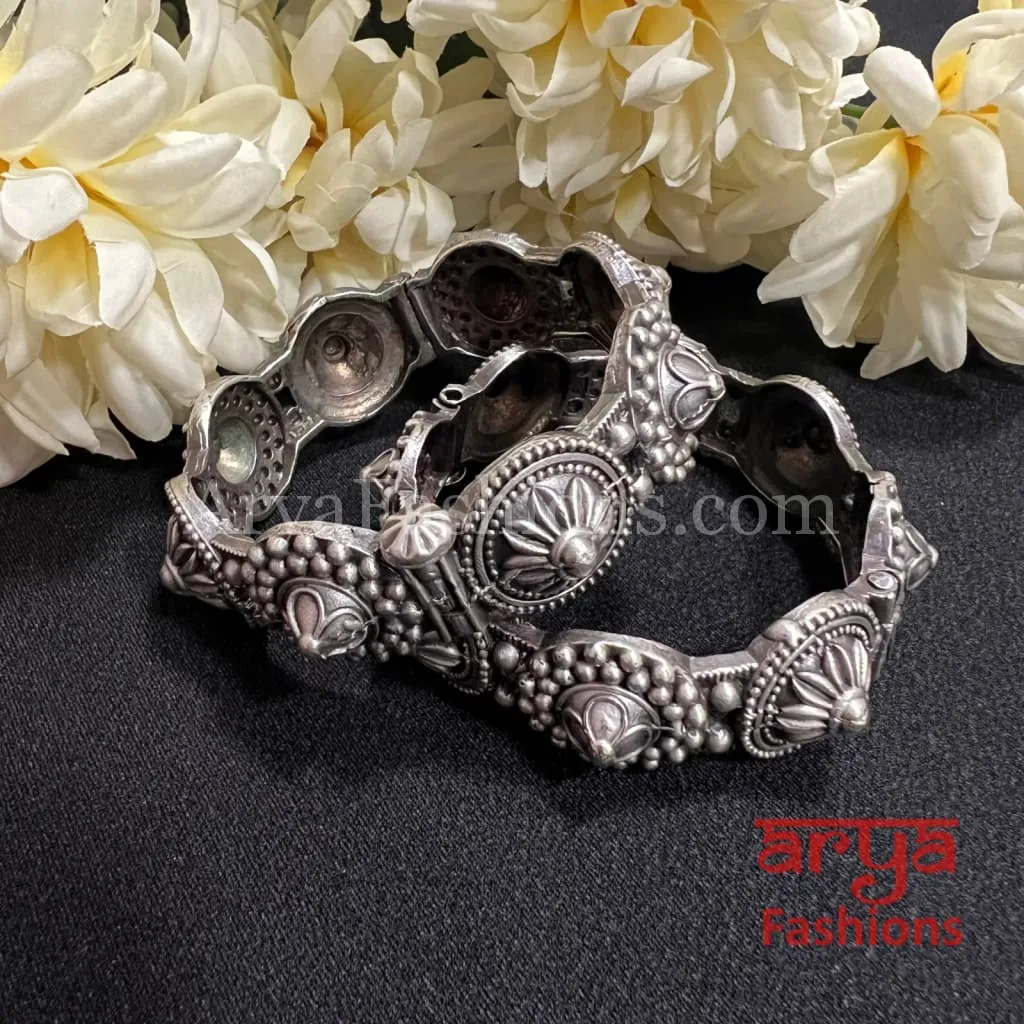 Rajasthani Gokhru Silver Oxidized Openable Bangles