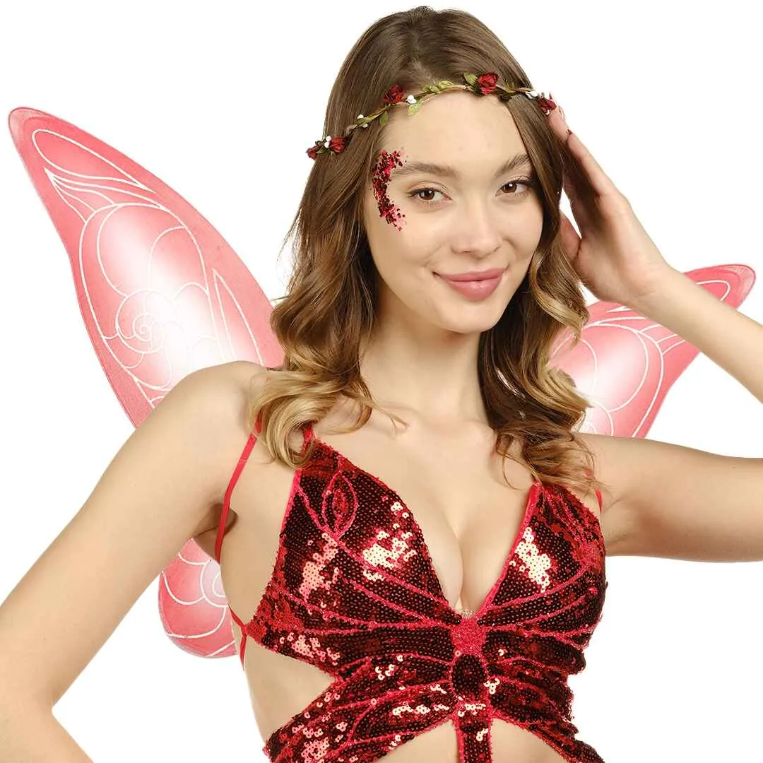 Red Fairy Costume Accessories Set - Fairy Wings, Fairy Crown - FUNCREDIBLE