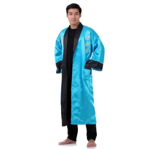 Reversible Turquoise Tianlong Dragon Kimono Robe for Men