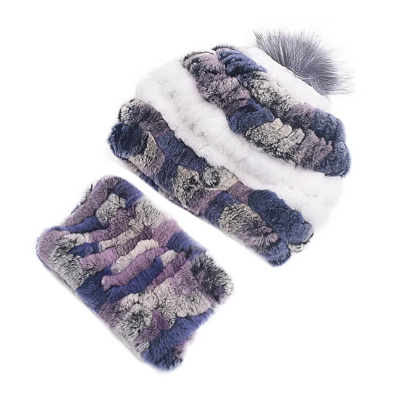 Rex rabbit fur hat female autumn and winter outdoor warm ear protection scarf casual suit