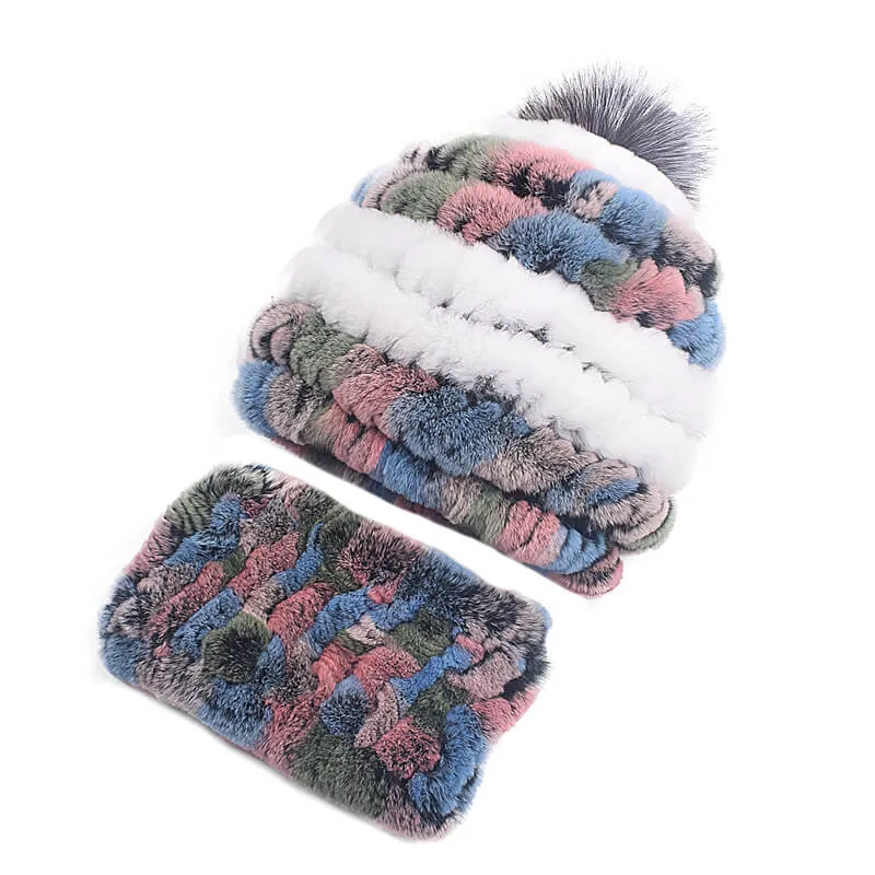 Rex rabbit fur hat female autumn and winter outdoor warm ear protection scarf casual suit