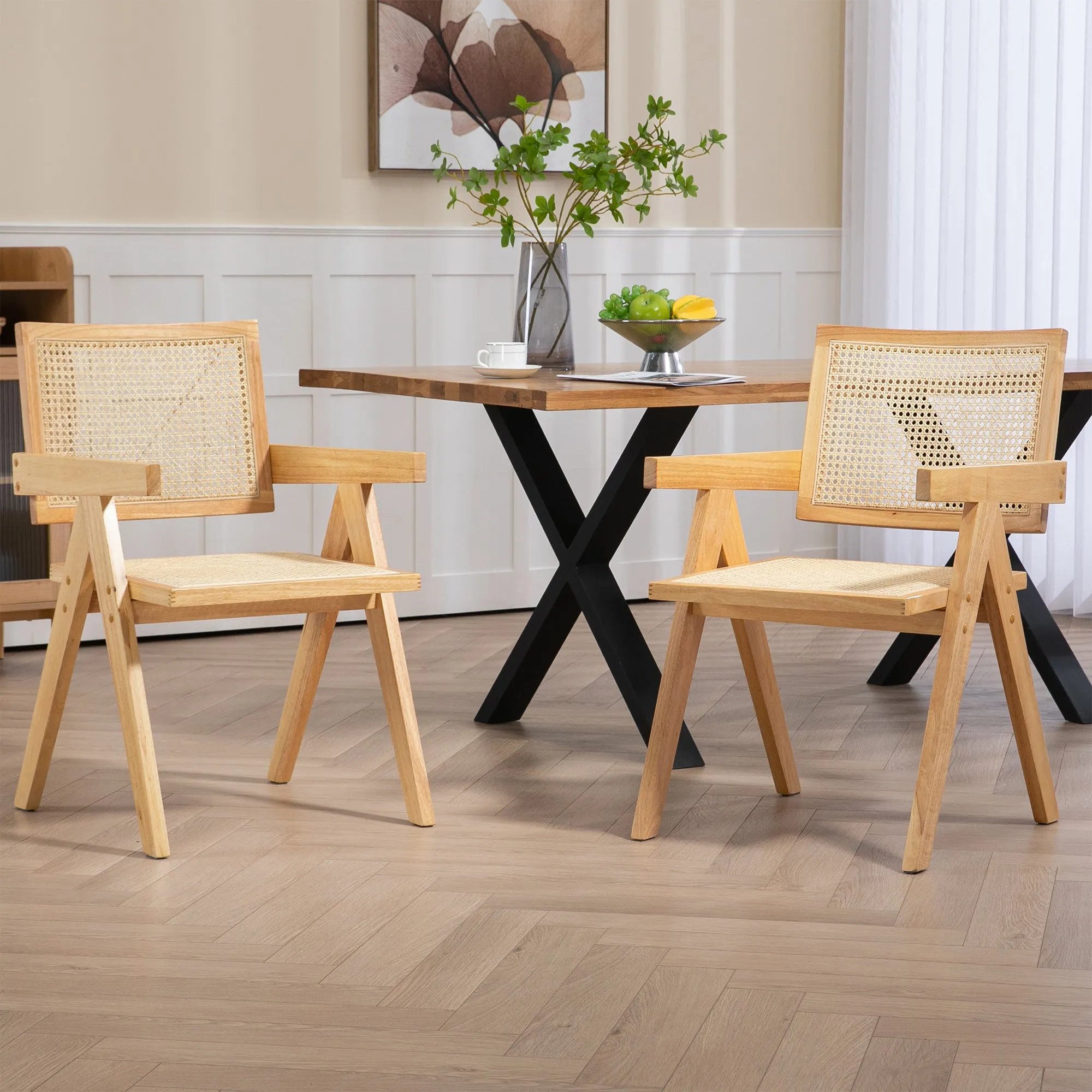 Set of 2 Bardot Natural Wooden Dining Chair with Rattan Back