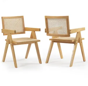 Set of 2 Bardot Natural Wooden Dining Chair with Rattan Back