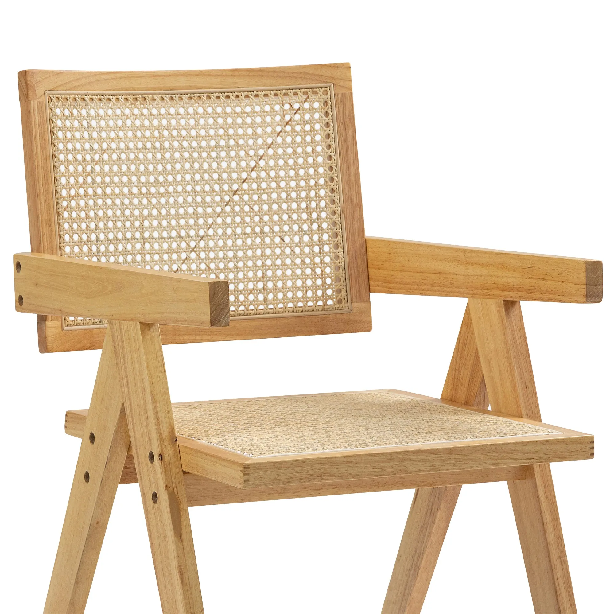 Set of 2 Bardot Natural Wooden Dining Chair with Rattan Back