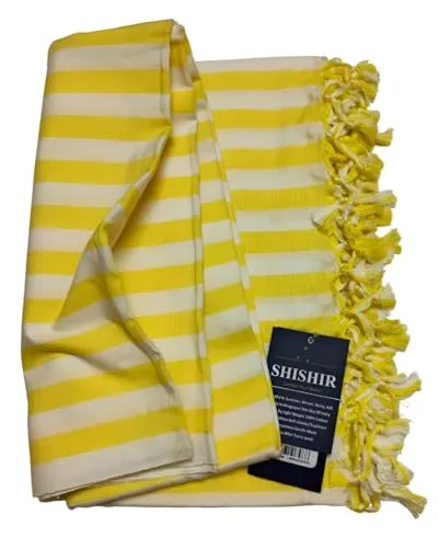 SHISHIR Craft Store Strip Pattern 100% Cotton Thin Blanket for Light Weight Top Sheet Odhne wali chadar | AC and Rainy Season | Travelling |Quick Absorption & Faster Drying (Yellow White)