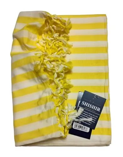 SHISHIR Craft Store Strip Pattern 100% Cotton Thin Blanket for Light Weight Top Sheet Odhne wali chadar | AC and Rainy Season | Travelling |Quick Absorption & Faster Drying (Yellow White)