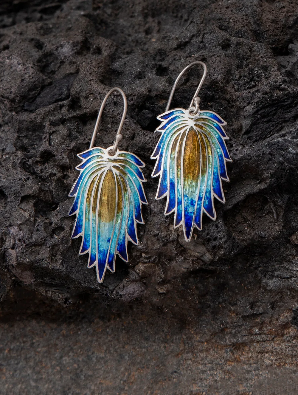 Silver Meenakari Earrings - Blue Lotus