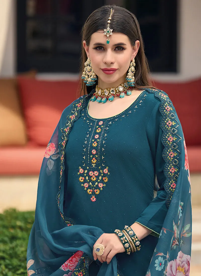 Sky Blue Multi Embroidery Pakistani Pant Style Suit