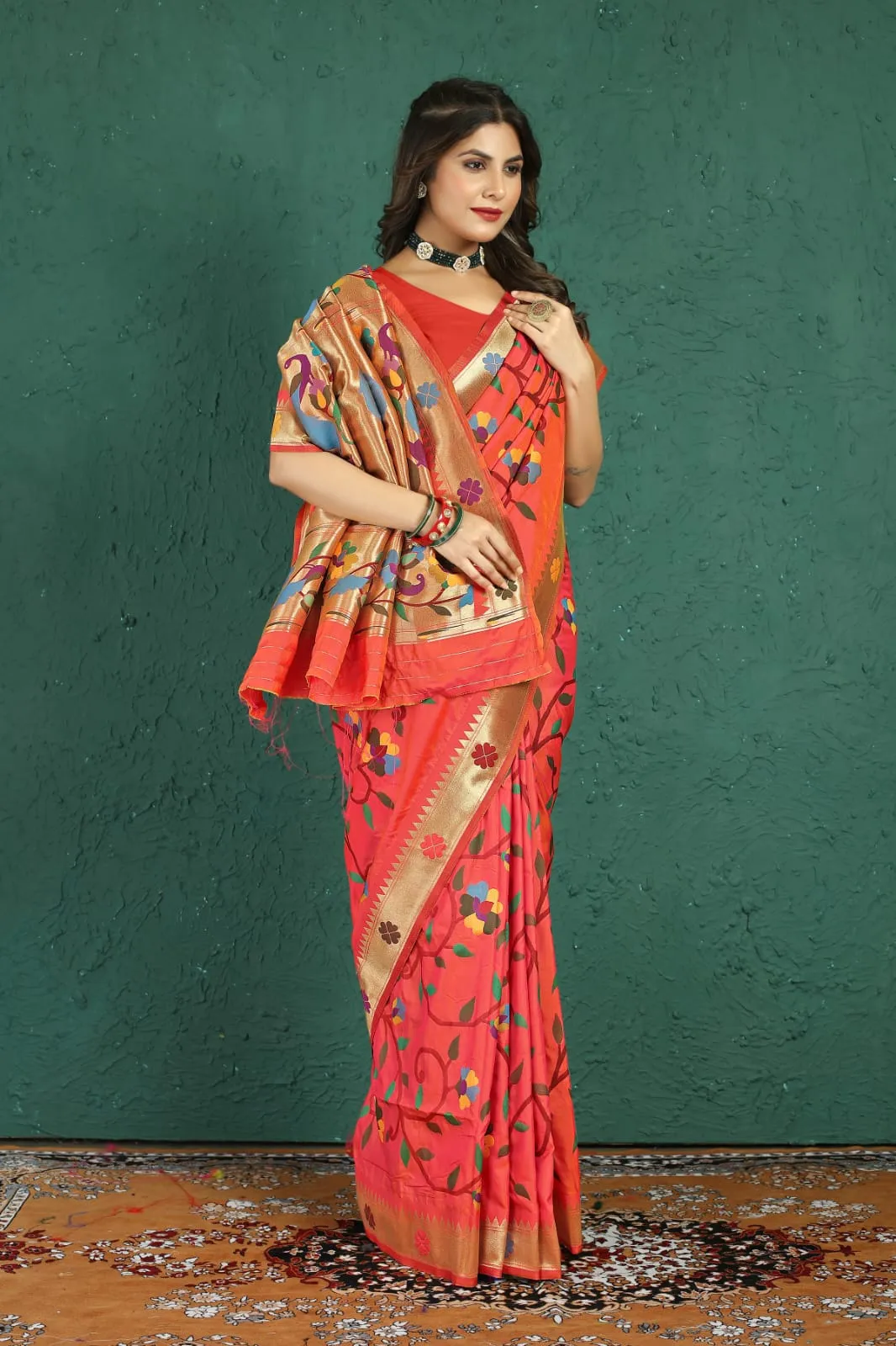 Splendiferous Peach Paithani Silk Saree With Murmurous Blouse Piece