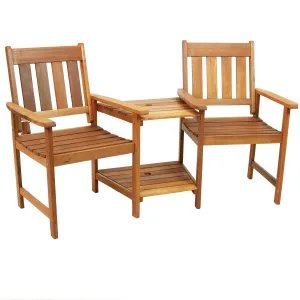 Sunnydaze Meranti Wood Jack-and-Jill Chairs with Attached Table - 65"