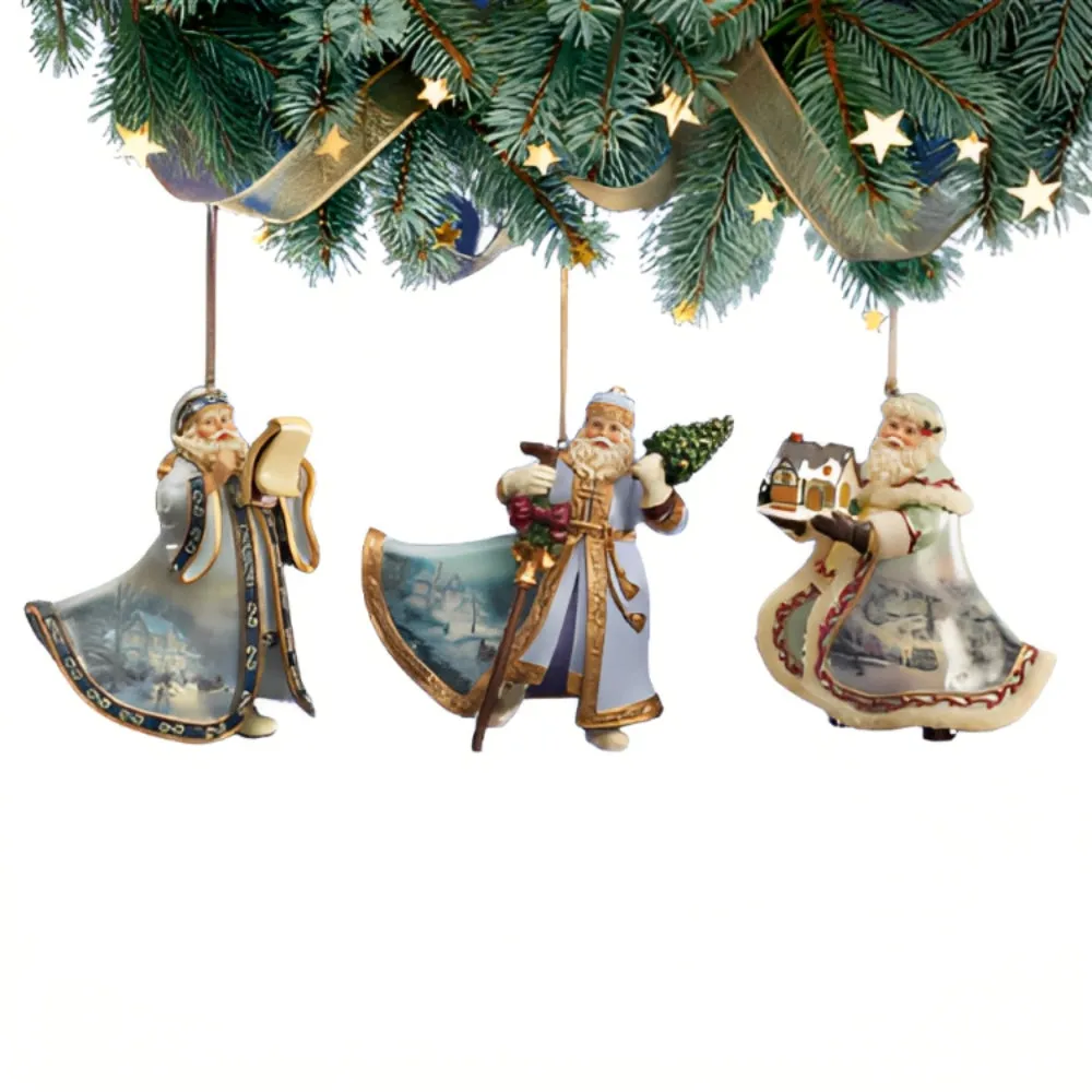 The Ashton-Drake Galleries Victorian Winter Scenes Santas Ornament Collection Issue #8 Painter of Light Artistry Christmas Decoration Set of 3 by Thomas Kinkade 12-inches