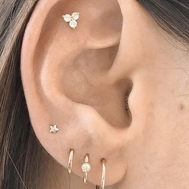 Threaded Star Earring by Maria Tash in 14K Rose Gold. Flat Stud.