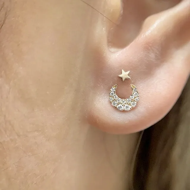 Threaded Star Earring by Maria Tash in 14K Rose Gold. Flat Stud.