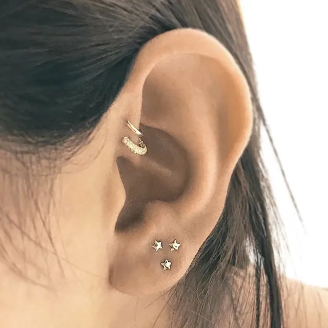 Threaded Star Earring by Maria Tash in 14K Rose Gold. Flat Stud.