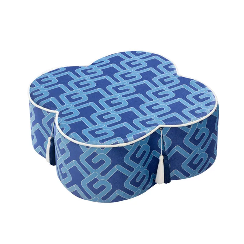 Unique Chinese Blue and White Meditation Cushion Pouf With Tassel